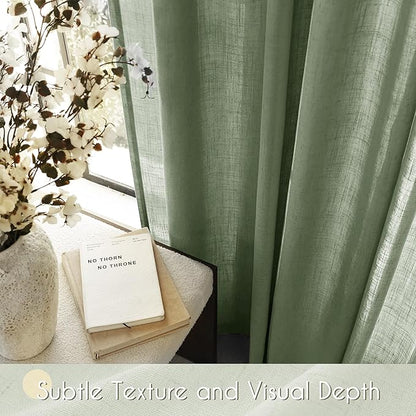 Olive Green Curtains 120 inch Length 2 Panels for Bedroom Back Tab Light Filtering Semi Sheer Drapes Linen Cotton Textured Airy Modern Farmhouse Living Room Sage Aesthetic Decor 52x120