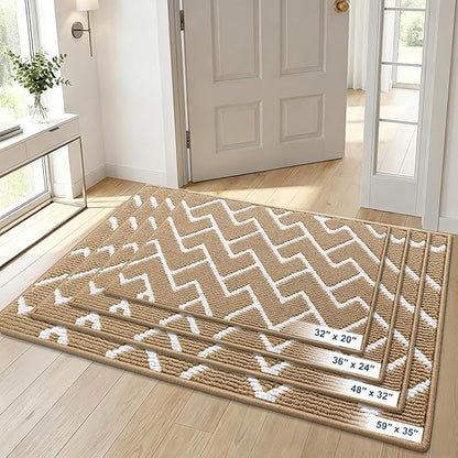 OLANLY Front Door Mat, Non-Slip Rubber Backing, Dirt Resistant and Absorbent, Washable, Easy to Clean Low-Profile Indoor Doormat for Back Door, Entryway, Inside Entrance, 48x32, Beige