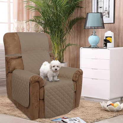 U-NICE HOME Recliner Chair Covers Reversible Chair Cover Pet Covers for Dogs with Elastic Straps Water Resistant Diamond Quilted (28''Recliner Oversized, Taupe/Taupe)