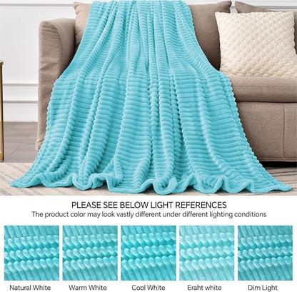 BEDELITE Fleece Blanket Twin Size – 3D Ribbed Jacquard Soft and Warm Decorative Fuzzy Blankets – Cozy, Fluffy, Plush Lightweight Throw Blankets for Couch, Bed, Sofa(Light Blue, 60x80 inches)