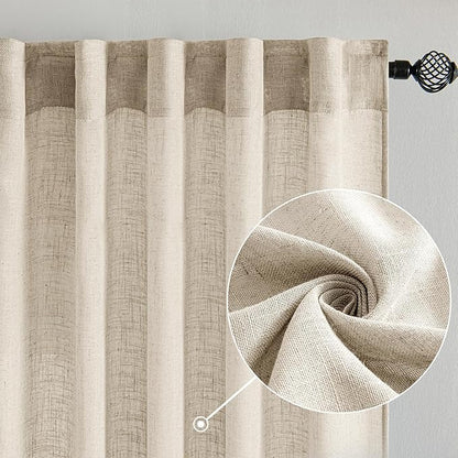 MIULEE Beige Linen Curtains 84 Inch Length 2 Panels for Bedroom Living Room, Soft Linen Textured Window Drapes Semi Sheer Light Filtering Back Tab Rod Pocket Farmhouse Modern Burlap Look Decor