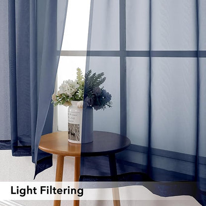 Simplebrand Navy Tier Curtains for Kitchen 24 Inches Long 2 Panels Set, Rod Pocket Cafe Curtain Light Filtering Sheer Short Curtains for Bathroom/Basement Half Window 42 x 24 Inch, 2Pcs, Navy