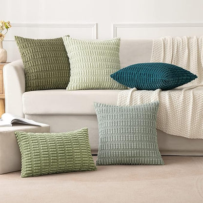 MIULEE Pack of 2 Spring Corduroy Decorative Lumbar Throw Pillow Covers 20x12 Inch Soft Boho Striped Pillow Covers Modern Farmhouse Home Decor for Summer Sofa Living Room Couch Bed Olive Green