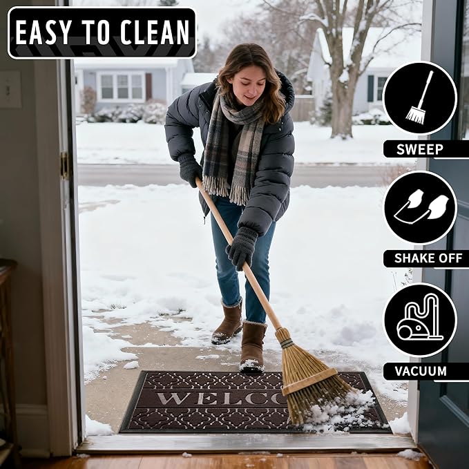 Yimobra Welcome Mat Outdoor Indoor, All-Season Waterproof Front Door Mat Outside Entrance, All-Weather Heavy Duty Non-Slip Doormat, Low Profile Porch Patio Entrance Mats, 60x36, Brown