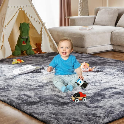 Large Area Rugs for Living Room, 6x9 Feet Fluffy Shag Fuzzy Plush Soft Bedroom Area Rugs, Indoor Floor Carpet for Kids Boys Girls Dorm Nursery Home Decor Aesthetic, Tie-Dyed Dark Gray
