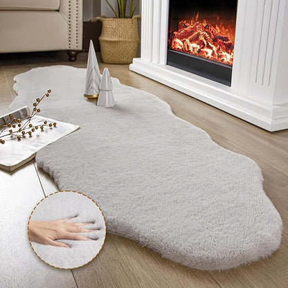 Ashler HOME DECO Ultra Soft Faux Rabbit Fur Chair Couch Cover Area Rug for Bedroom Floor Sofa Living Room Grey 2 x 6 Feet
