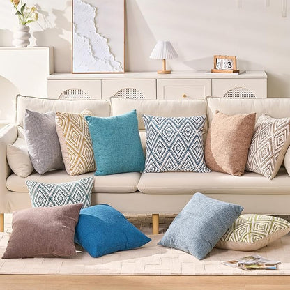 HPUK Decorative Throw Pillow Covers Set of 4 Square Couch Pillows Linen Cushion Cover for Couch Sofa Living Room, 18"x18" inches, Blue