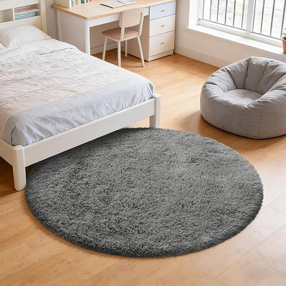 yulidayang Fluffy Round Area Rugs for Bedroom,5'X5'Shag Circle Area Rugs for Living Room,Non Slip Fuzzy Plush Rug for Kids Room Boys Girls Room and Dorm,Deep Grey