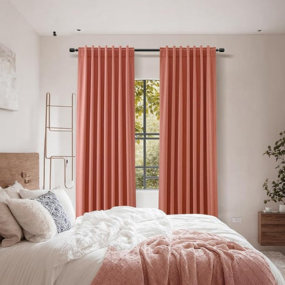 Guken Coral 100% Blackout Linen Curtains 108 Inch Length 2 Panels Set for Living Room Bedroom Back Tab Rod Pocket Thermal Insulated Farmhouse Black Out Drapes Room Darkening,52x108