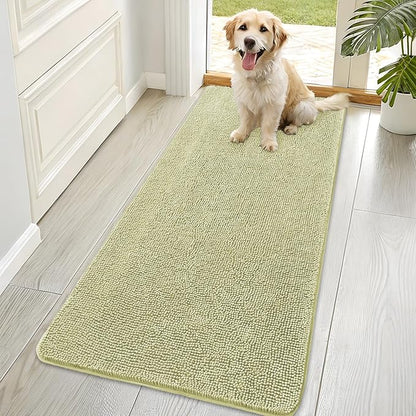 OLANLY Dog Door Mat for Muddy Paws 70x35, Absorbs Moisture and Dirt, Absorbent Non-Slip Washable Doormat, Quick Dry Chenille Mud Mat for Dogs, Entry Indoor Entryway Carpet for Inside Floor, Vanilla