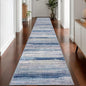 KOZYFLY Modern Abstract Washable Rug Runner 2.6x16 Hallway Rug Runner Non-Slip Soft Kitchen Runner Rugs, Blue/Grey/Beige Striped Carpet for Stair Entryway Bathroom Laundry Room Foyer