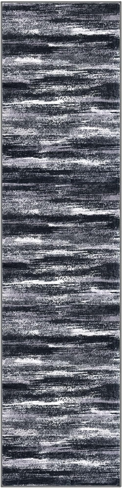 Lansny Modern Abstract Hallway Runner Rug, Black Grey Washable Entryway Runner Non-Slip Soft 2x8 Runner Rug Thin Print Faux Wool Carpet for Kitchen Bedroom Laundry Room Indoor Home Decor