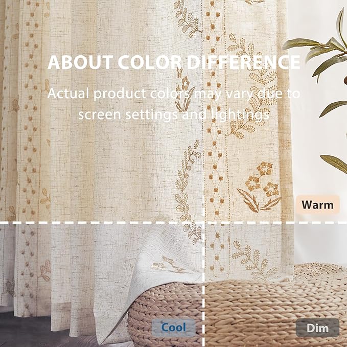 jinchan Belrose 4 Panel Curtains Set 90 Inch Length Floral Curtains Linen Blend Beige Embroidered Drapes Farmhouse Flower Patterned Drapes for Living Room Bedroom Window Treatments Set of 4