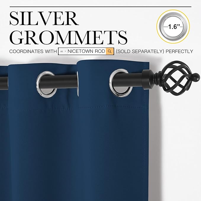 NICETOWN Moroccan Blue Blackout Curtains 86" Long, 55" Wide, 2 Pieces for Office, Dining Room, Guest Room - Sound Reducing, Heat and Cold Block Panels for Modern Decorative