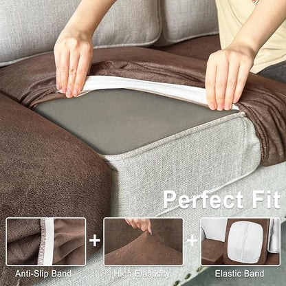 Leather Look Couch Cushion Covers Sofa Seat Slipcovers Sets Couches Furniture Protector for Sectional Armchair Loveseat Pets Kids Stretch Spandex Fabric (3 Cushion Sofa, Brown)