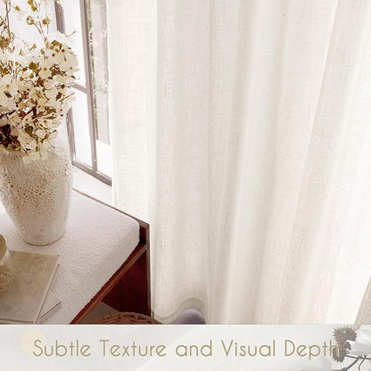 Natural Linen Curtain 102 inch Long 2 Panels Set Back Tab Light Filtering Living Room Curtain Drapes Home Office Modern Minimalist Decor Farmhouse Boho Neutral Cream Semi Sheer Curtain 102 inch Length