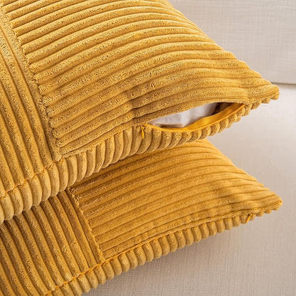 Fancy Homi 2 Packs Sunflower Yellow Spring Decorative Throw Pillow Covers 18x18 Inch for Living Room Couch Bed Sofa, Gold Yellow Home Decor, Soft Corss Corduroy Patchwork Textured Cushion Case 45x45cm