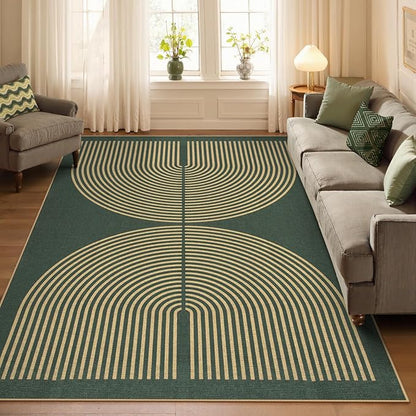 Lahome Enfys Modern Rainbow Easy Jute Indoor Outdoor Rugs, 5x7 Dark Green Rug for Living Room Office, Farmhouse Non Slip Non Shedding Floor Carpet for Dining Room Deck Sunroom