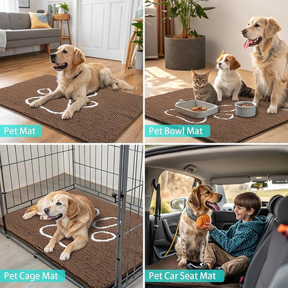 Smiry Dog Door Mat for Muddy Paws, Absorbent Dirt Trapper Non Slip Quick Dry Washable Chenille Mat for Mud Dogs, Entry Rug for Indoor and Outdoor (48x30 Inches, Coffee and White)