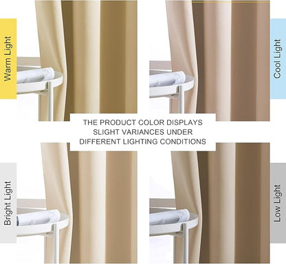 NICETOWN Room Darkening Curtains for Bedroom, Window Treatment Thermal Insulated Solid Grommet Window Treatments Sound Reducing for Living Room, Natural, Set of 2, W52 x L90