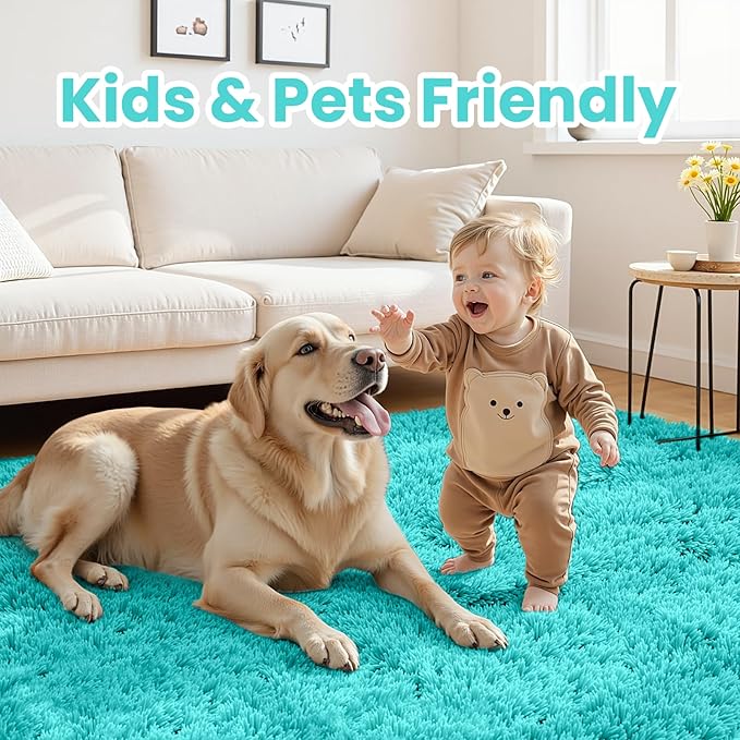 8x10 Area Rugs for Living Room Rug: Soft Fluffy Shag Teal Blue Rugs for Bedroom, Non-Slip Large Fuzzy Plush Rug Indoor Floor Carpet for Nursery Kids Boys Girls Room, Dorms, Playroom, Modern Home Decor