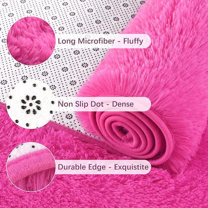 Chicrug Soft Runner Rug for Bedroom Living Room Plush Fluffy Rugs 2x6 Feet, Shag Furry Runner Rug Carpet Non Shedding for Nursery Children Kids Girls Room Home Decorative, Hotpink