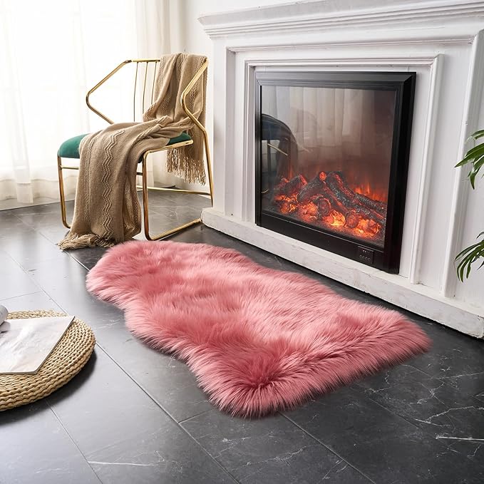 EasyJoy Ultra Soft Fluffy Shaggy Area Rug Faux Fur Rug Chair Cover Seat Pad Fuzzy Area Rug for Bedroom Floor Sofa Living Room (2 x 4 ft Sheepskin, BlushPink)