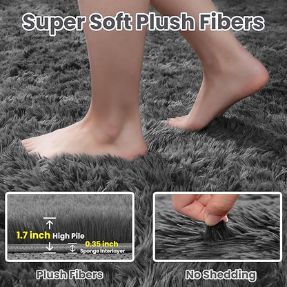 5x8 Area Rugs for Living Room: Soft Fluffy Shag Grey Rugs for Bedroom, Non Slip Large Fuzzy Plush Rug Indoor Floor Carpet for Nursery Kids Boys Girls Room, Dorms, Playroom, Modern Home Decor