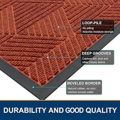 Smiry Front Door Mat Outside Entrance, Heavy Duty Sturdy Natural Rubber Doormat, Trap Dirt and Moisture, Easy Clean Low Profile Mats for Indoor Outdoor Entry, Irregular Triangle (29.5x17, BRN-Orange)
