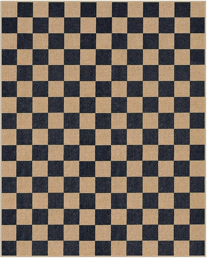 Lahome Colette Checkered Easy Jute 8x10 Rug, Washable Rugs for Living Room Office, Farmhouse Neutral Non Slip Non Shedding Stain Resistance Indoor Outdoor Carpet for Balcony Patio Classroom