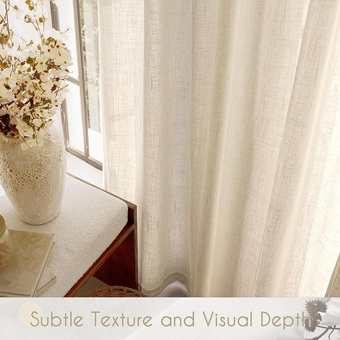 Greyish Beige Linen Curtain 96 inch Length 2 Panels Set Back Tab Light Filtering Living Room Curtain Drapes Home Office Modern Minimalist Decor Farmhouse Boho Neutral Semi Sheer Curtain 96 inch Long