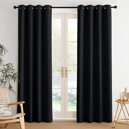 NICETOWN Room Darkening Draperies Curtains Panels, 2 Panels Black W52 x L84