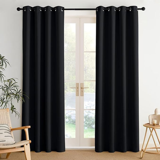 NICETOWN Room Darkening Draperies Curtains Panels, 2 Panels Black W52 x L84