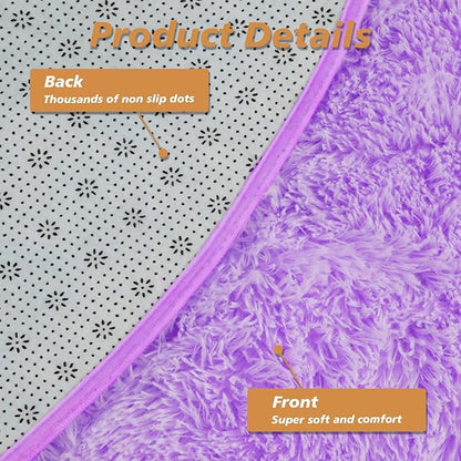 Super Soft Circle Rugs for Girls Princess Castle Toddlers Play Tent 5 Diameter Circular Area Rugs for Kids Bedroom Baby Room Decor Round Shag Playhouse Carpets(Φ5, Purple)