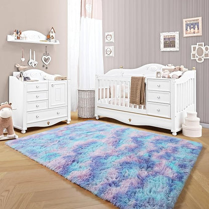 ONASAR Rainbow Rugs for Girls Bedroom, 5x8 Fluffy Bedside Throw Area Rug, Soft Plush Shaggy Indoor Floor Carpet for Living Room Nursery Kids Boys Teen Dorm Home Office Decor Aesthetic