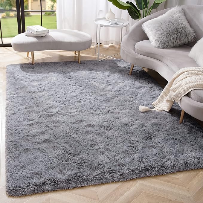 Amearea Premium Soft Fluffy Rug Modern Shag Carpet, 5' x 7', Fuzzy Plush Rugs for Living Room Bedroom Kids Room Home Decor, Nursery Non Slip Indoor Shaggy Carpets, Grey