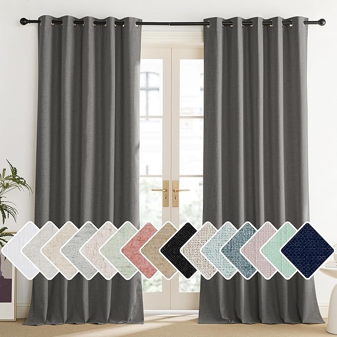 NICETOWN Grizzle Gray Vintage Linen 100% Blackout Curtains for Living Room, Thermal Insulated Curtains 120“ Long, Noise Reducing Window Treatment Drapes for Home Office, 62" Wide Per Panel, Set of 2