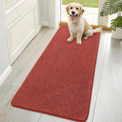 OLANLY Dog Door Mat for Muddy Paws 70x32, Absorbs Moisture and Dirt, Absorbent Non-Slip Washable Doormat, Quick Dry Chenille Mud Mat for Dogs, Entry Indoor Entryway Carpet for Inside Floor, Maple Red
