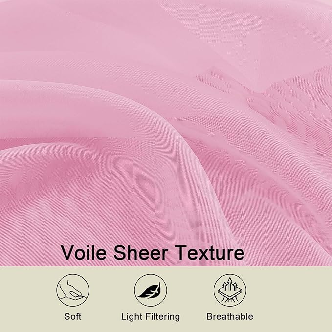 Pink Kitchen Curtains 30 Inch Length Tier 2 PCS, Solid Soft Airy Half Curtains for Windows, Pink Sheer Rod Pocket Drapes for Bathroom Basement Small Window, 42" Wx30 L Inches