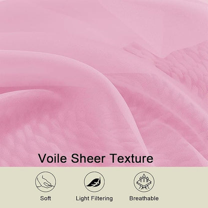 Sheer Pink Curtains for Bedroom Living Room 63 Inch Length 2 Panels, Airy Soft Light Filtering Sheer Dining Room Curtains, Modern Rod Pocket Drapes, Pink, Each 42" Wx63 L Inches
