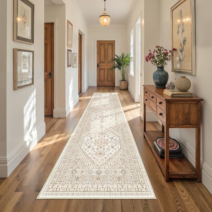 Kitchen Runner Rug Non Slip Washable 2.5x10, Soft Ultra-Thin Entryway Rug Runners for Hallways, Carpet Runner for Living Room,Kitchen, Laundry, Bathroom(Cream/Beige,2.5'x10')