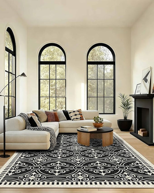 Latte&Fog 8x10 Area Rugs for Living Room, Large Vintage Washable Rug, Boho Non Slip Low Pile Carpet for Indoor Bedroom, Dining Room, Office, Dorm, Classroom, Farmhouse and Kids Room