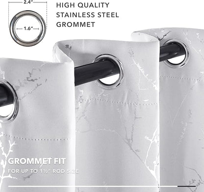 Deconovo Greyish White Curtains, Room Darkening Curtain, Thermal Insulated Soundproof Drapes, Silver Branch Print, 52 x 95 Inch Long, Grommet Window Panels for Living Room Bedroom Nursery, Set of 2