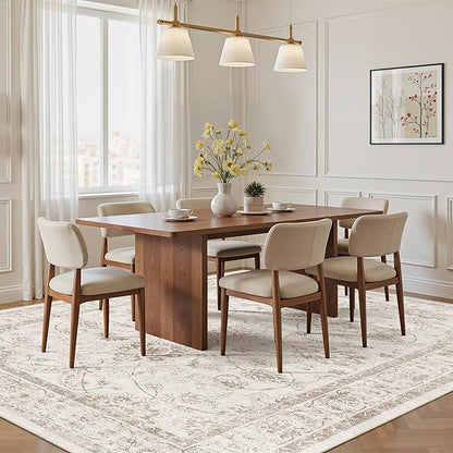 Madane 5x7 Area Rugs for Living Room, Washable Vintage Natural Rug with Non-Slip Backing, Soft Floral Print Throw Rugs Floor Low Pile Carpet for Bedroom Dining Room Farmhouse (5 x 7, Brown/Ivory)