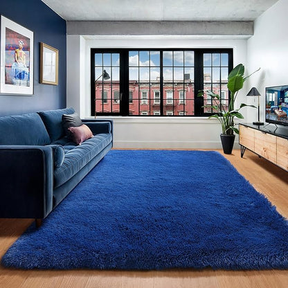 ONASAR Navy Blue Area Rugs for Living Room Bedroom, 5x8 Fluffy Bedside Rug, Soft Plush Fuzzy Shaggy Indoor Floor Carpets for Nursery Kids Boys Girls Men Teen Playroom Home Decor Aesthetic