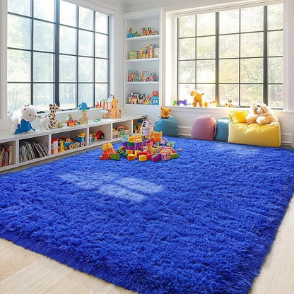 Pionblank Large Area Rug for Living Room 10x14, Fuzzy Modern Shag Rug, Fluffy Plush Non Slip Soft Furry Carpet for Bedroom Kids Room Nursery Teens Dorm Home Decor, Royal Blue
