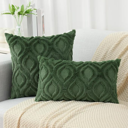decorUhome Throw Pillow Covers 24x24 Inch Set of 2, Soft Plush Faux Wool Forest Elf Solid Couch Pillow Covers, Accent Euro Sham Farmhouse Neutral Square Pillow Cases for Sofa Bed Living Room
