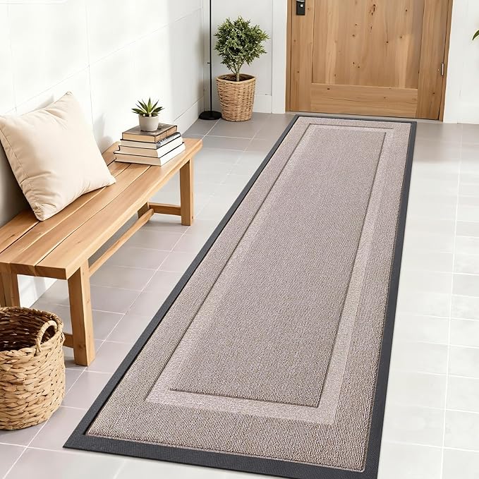 OLANLY Front Door Mat Indoor Outdoor Entrance, Waterproof All-Season, All-Weather Doormat, Sturdy Natural Rubber, Low Profile, Easy Clean Patio Porch Entryway Mat, 71x23, Camel