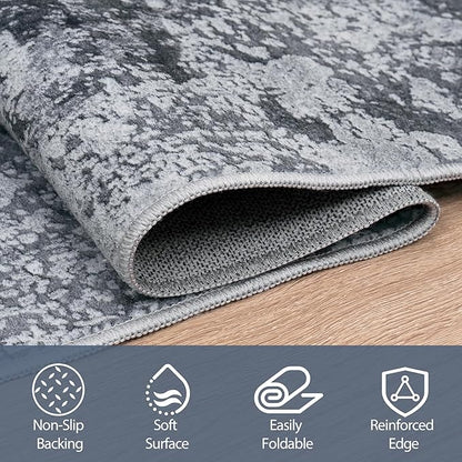 Runner Rug for Hallways Kitchen 2'6"x8' Washable Non Slip: Carpet Non Skid 8ft Entryway Rubber Backed 8 Feet Neutral Abstract Modern Rug Low Pile Pet Friendly Indoor Black