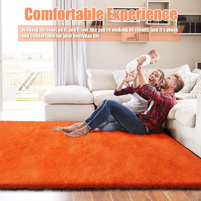 6x9 Fluffy Area Rug for Living Room,Shag Area Rugs for Bedroom,Orange Soft Fuzzy Rug Non-Shedding Indoor Plush Carpet for Kids Bedroom Nursery Dorm Home Decor